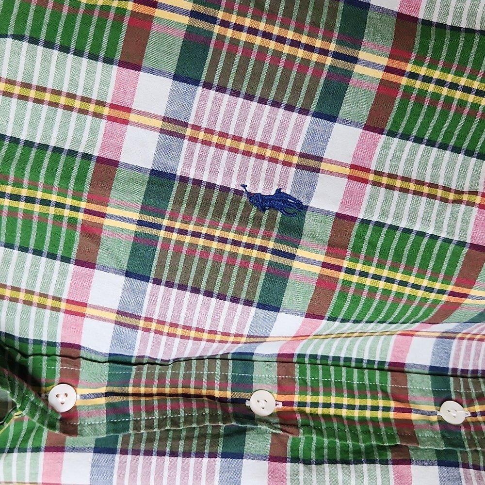 Men's Ralph Lauren classic fit short sleeve button-up shirt green plaid size med - Picture 2 of 6